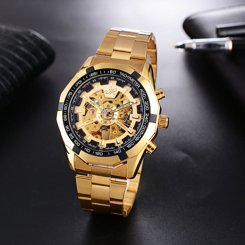 Elevate Your Style with Our High-End Men's Mechanical Watch - Fashionable Steel Band & Hollow Design