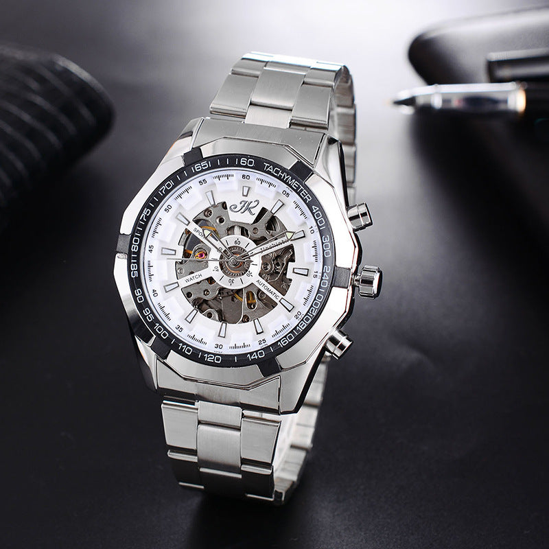 Elevate Your Style with Our High-End Men's Mechanical Watch - Fashionable Steel Band & Hollow Design