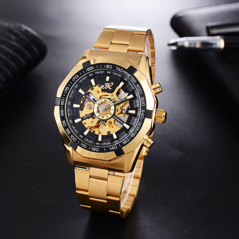Elevate Your Style with Our High-End Men's Mechanical Watch - Fashionable Steel Band & Hollow Design