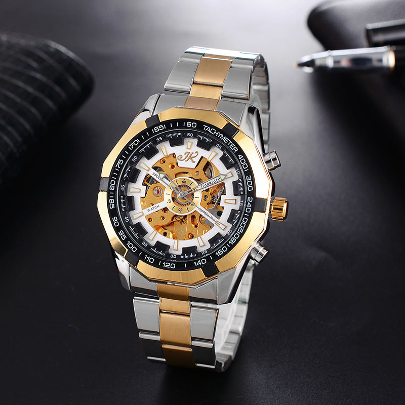 Elevate Your Style with Our High-End Men's Mechanical Watch - Fashionable Steel Band & Hollow Design