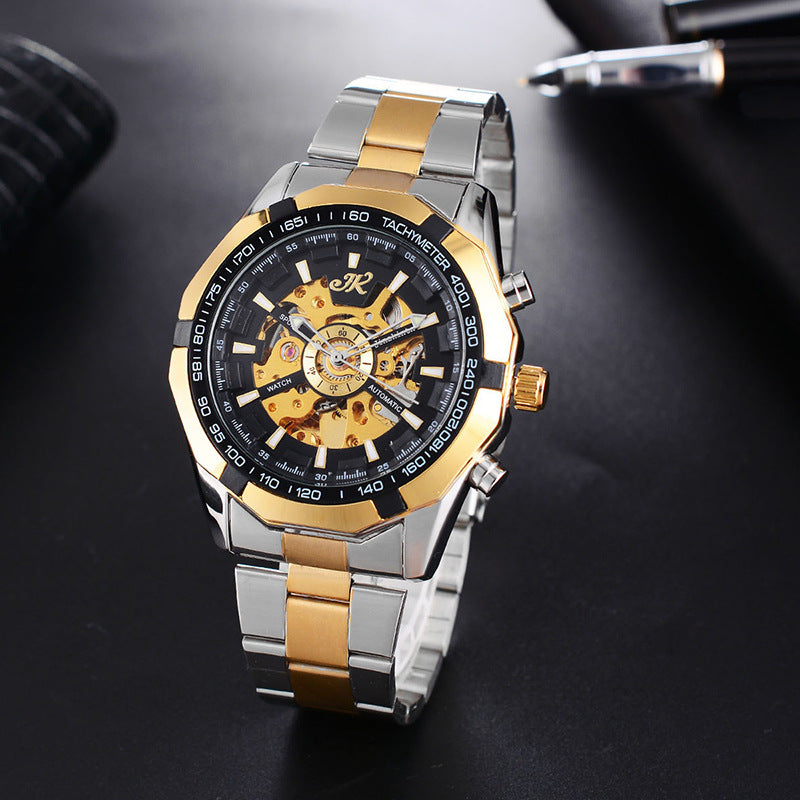 Elevate Your Style with Our High-End Men's Mechanical Watch - Fashionable Steel Band & Hollow Design
