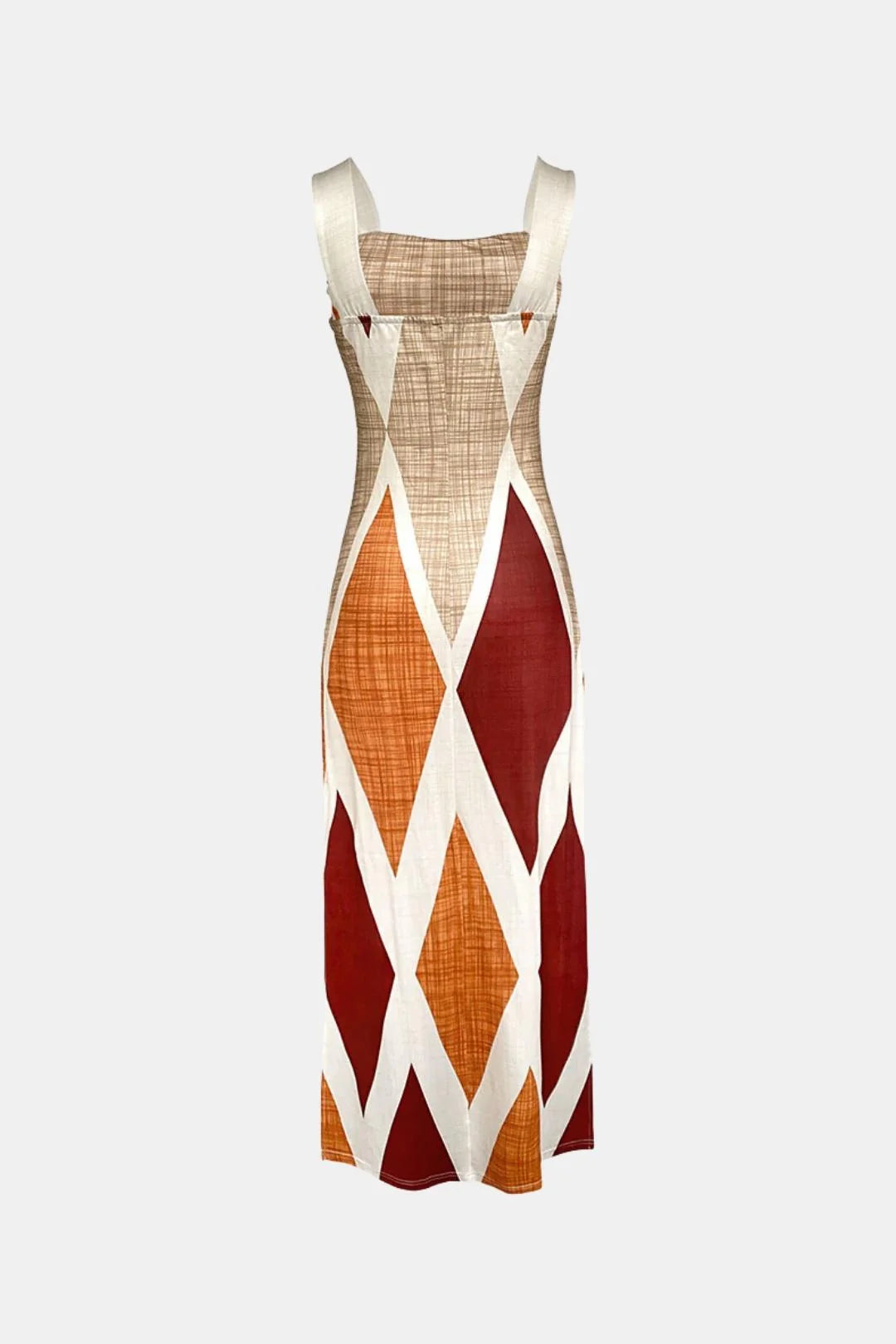 Andromeda - Square Neck Geometric Print Slit Summer Long Dress