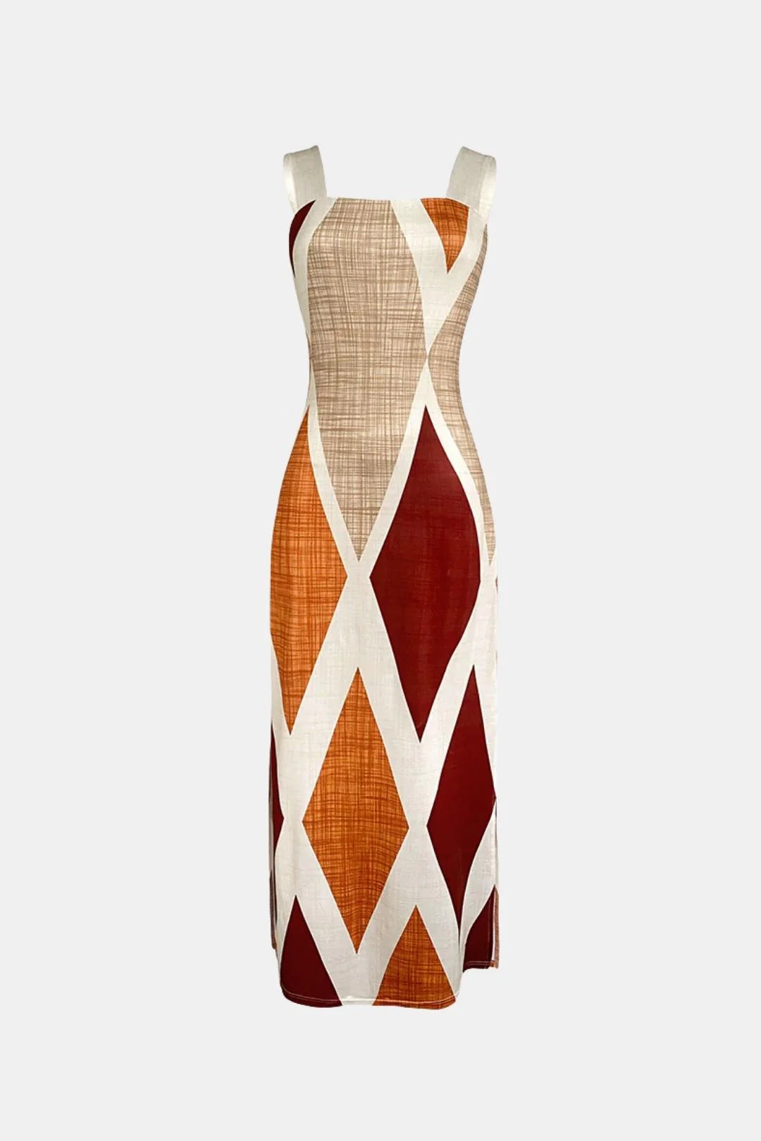 Andromeda - Square Neck Geometric Print Slit Summer Long Dress