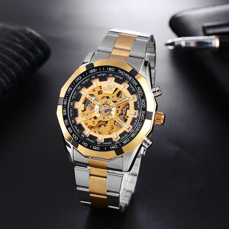 Elevate Your Style with Our High-End Men's Mechanical Watch - Fashionable Steel Band & Hollow Design