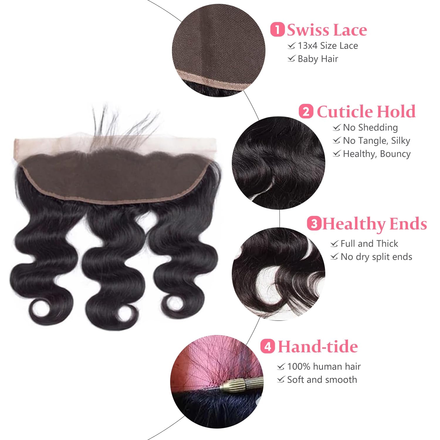 13X4 Lace Frontal Closure Body Wave Human Hair Ear to Ear HD Lace Frontal Closure Free Part Brazilian Body Wave Hair Extensions 150% Density Human Hair Pre Plucked with Baby Hair 8 Inch