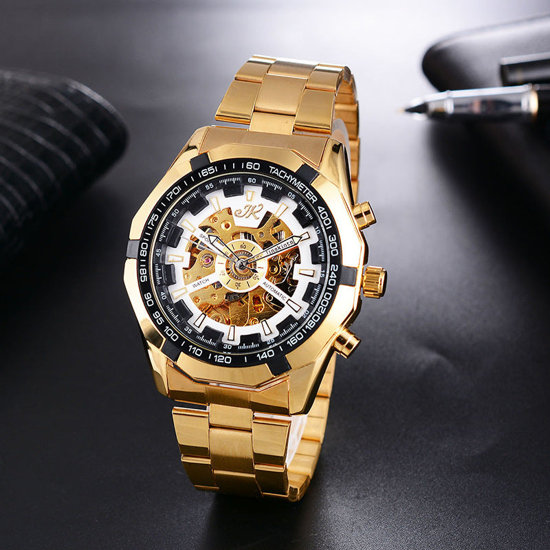 Elevate Your Style with Our High-End Men's Mechanical Watch - Fashionable Steel Band & Hollow Design